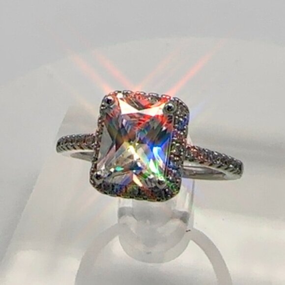 Radiant Cut Cubic Zirconia Halo Engagement Ring - Picture 8 of 9